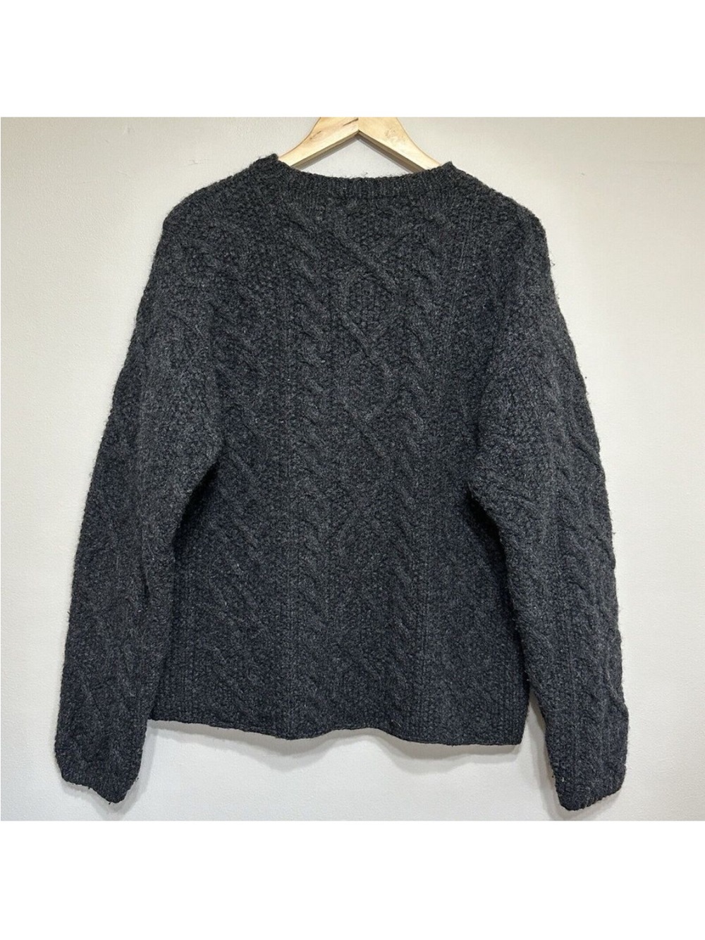 Vintage 90s J. Crew Cable Knit  Sweater Charcoal 100% Wool Pullover L - Picture 5 of 16